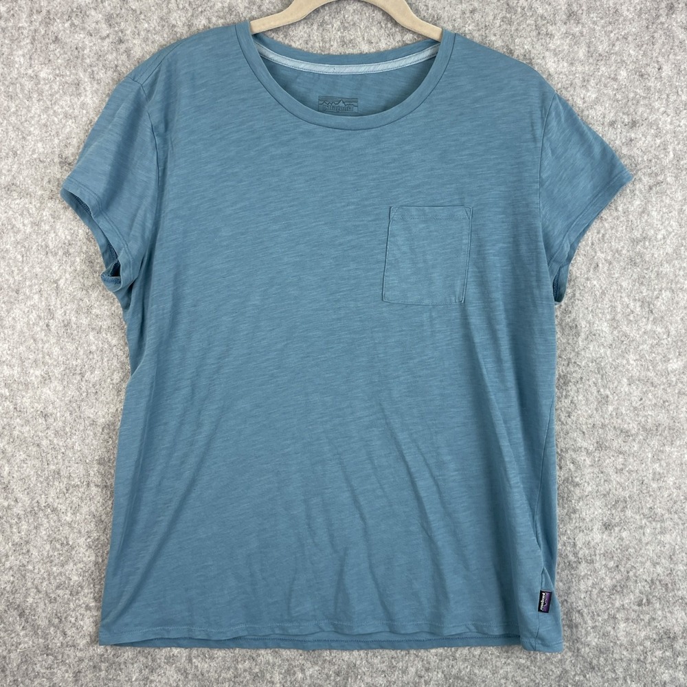 Patagonia Mainstay Top Womens XL Blue Organic Cotton Scoop Short Sleeve Outdoor